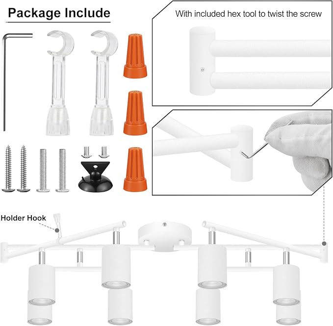 AUQUEE 8 Light Track Lighting Fixtures Ceiling, Matte White Kichen Track Lighting Fixtures, Rotatable Light Heads, Adjustable Modern LED Track Lights for Kitchen/Hallway, No GU10 Bulb
