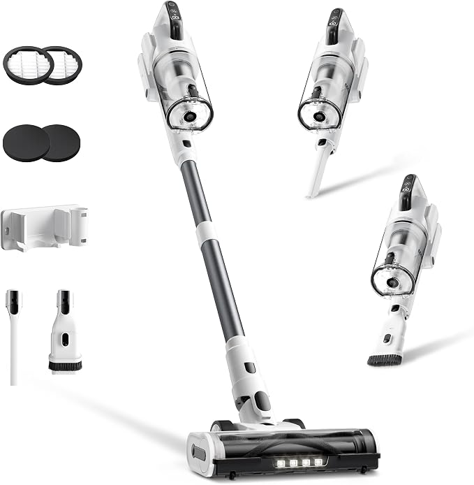 Cordless Vacuum Cleaner, Upgraded 650W 55KPa 70Mins Runtime Stick Vacuum Cordless, Self-Standing Lightweight Vacuum Cleaners for Home with LED Headlight Touch Screen, for Pet Hair/Carpet/Floor