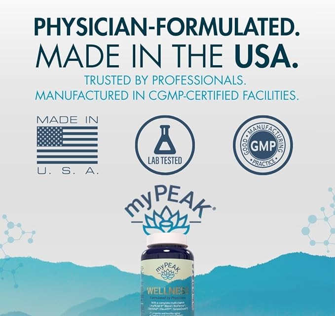 myPEAK Wellness Award-Winning Vegan Multivitamin with ElevATP Ancient Peat Extract, Natural Astaxanthin, Iron, Resveratrol and Alpha GPC, Immunity Booster, All-in-One for Men and Women, 90 Count
