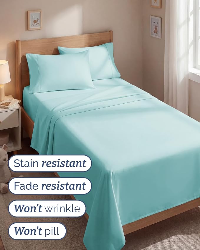 Twin 4 Piece Sheet Set - Comfy Breathable & Cooling - Ultra Soft Hotel Luxury Bedding Set w/ 8-16 Inch Deep Pockets - 1 Flat & 1 Fitted Sheet & 2 Pillowcases - Wrinkle Free and Easy Care - Spa Blue