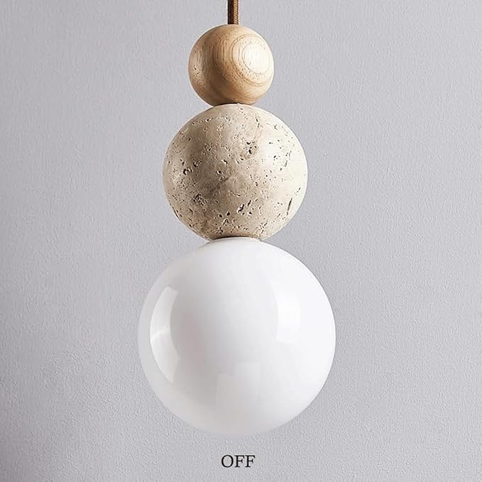 Modern Indoor Pendant Light Natural Stone Spherical Hanging Light Frosted White Glass Suspension Pendant Lamp for Bedside Restaurant Kitchen Island Aisle Bar Club Chandelier (Brown)