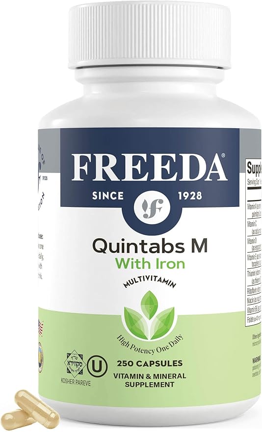 FREEDA マルチビタミン ワン デイリー – 鉄分入りクインタブス-M – コーシャ マルチビタミン サプリメント 女性の健康に – 女性用マルチビタミンと鉄分不足の男性用成人ビタミン マルチビタミン (250)