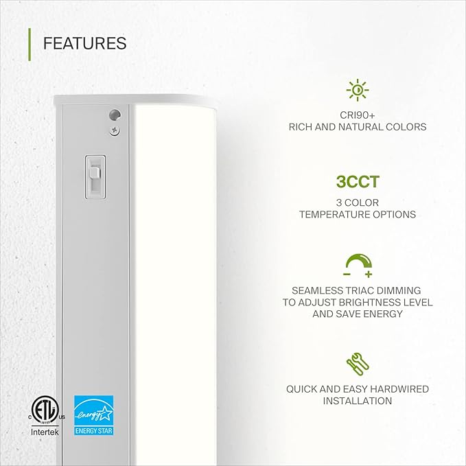 ASD 20 Pack LED Under Cabinet Lighting, 24 inch 12W 822 LM, Dimmable Hardwired Under Cabinet Lights for Kitchen, 3000K/4000K/5000K, Under Counter Light Fixtures, ETL, White, Bullnose Design
