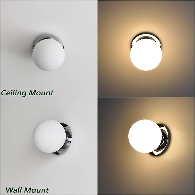 Chrome Wall Sconces, 1 Light Modern Globe Sconce, Wall Light for Bedroom Bathroom Living Room & Hallway Vanity Lighting, Ceiling Light Fixture (1-Light, Chrome)