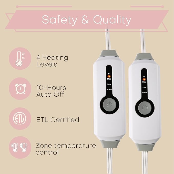 Electric Heated Blanket Queen Size 84"x90", Dual-Sided Coral Fleece & Sherpa Fabric, 4 Heat Settings & 10H Auto Off, Soft Warm for Home, Office, Bed, Couch, Machine Washable, Dual Control, Light Pink