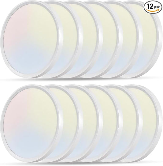 12PK 12 Inch LED Flush Mount Super Slim Ceiling Light, 24W, 2520LM, 3000K/4000K/6000K CCT Selectable, Close to Ceiling Round Flat Panel Light for Hallway, Bedroom, Kitchen