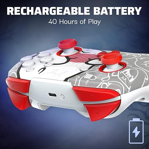 PDP Rematch Glow Wireless Gaming Controller Boo Hoo Nintendo Switch 2, Lite | Also works with OLED, Motion Controls, Rechargeable 40-Hr Battery, 2 Mappable Back Buttons, Mario Boo-Hoo Glow Red & White
