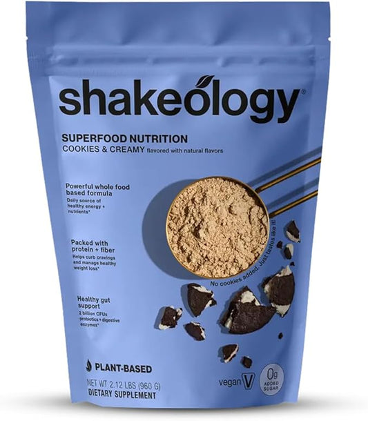 Shakeology Mélange de protéines végétales en poudre, 0 g de sucres ajoutés, sans gluten, avec vitamines et minéraux – Aide à soutenir une perte de poids saine et les muscles maigres – Saveur Cookies & Creamy, 30 portions