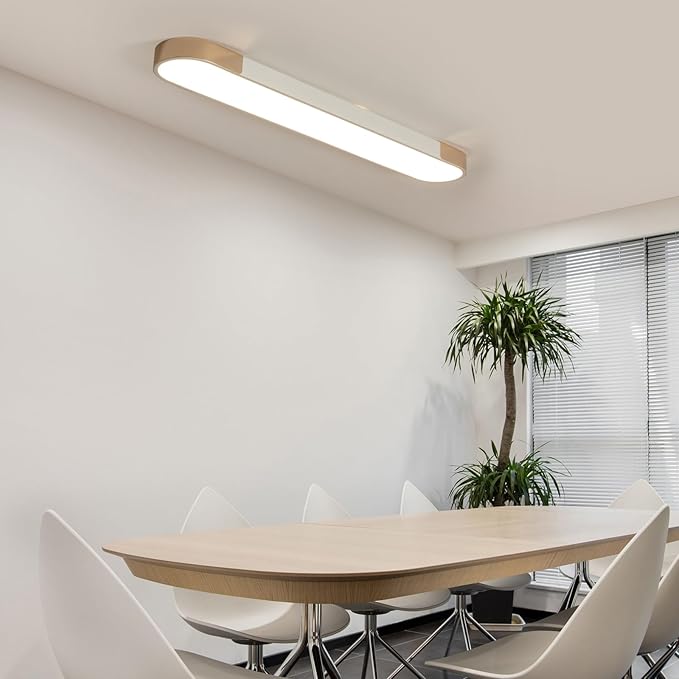Qcyuui Modern LED Ceiling Light,39.4 Inch Dimmable LED Flush Mount Ceiling Lights,White and Gold Long Ceiling Light Fixture for Office Bedroom Kitchen Hallway (48W/3000-6500K)