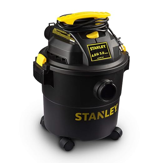 STANLEY Shop Vac SL18115P, 5 Gallon Peak 4 Horsepower Wet Dry Vacuums, Blower 3 in 1 Functions 15 Feet Cleaning Range for Garage, Carpet Clean, Shop Cleaning, Car Detailing with Attachments