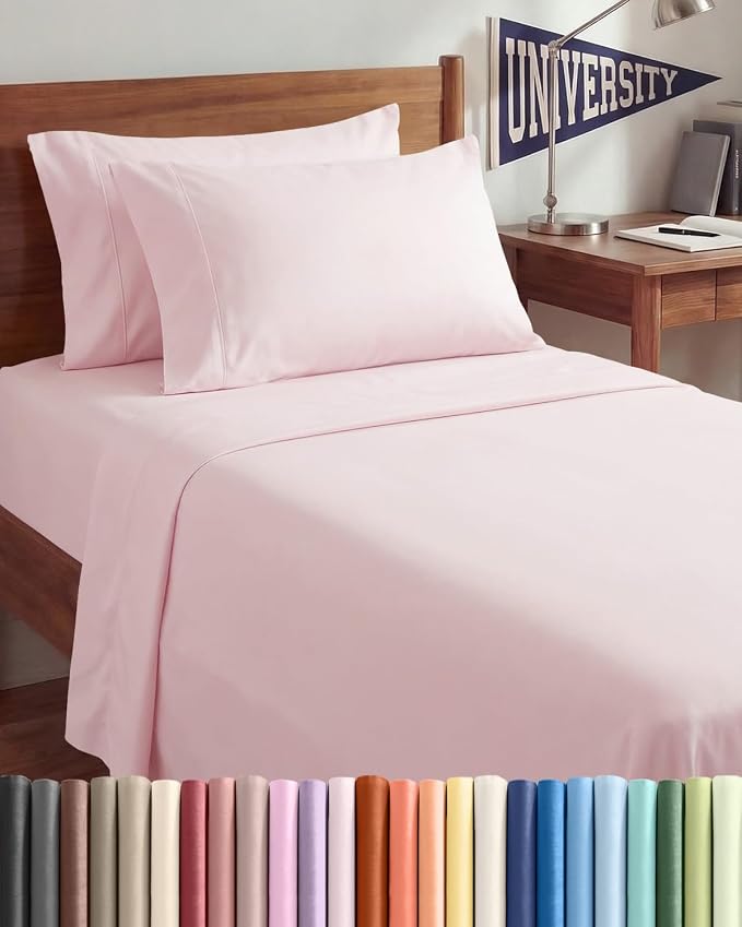 Twin XL 4 Piece Sheet Set - Comfy Breathable & Cooling - Soft Hotel Luxury Bedding Set with 8-16 Inch Deep Pockets - 1 Flat & 1 Fitted Sheet & 2 Pillowcases - Wrinkle Free & Easy Care - Lavender Pink