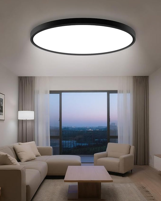hepside 23INCH Big Dimmable Flush Mount Ceiling Light Fixture Black, 3000/4000/6500K Ceiling Lamp, 50W 5000LM Super Bright Low Profile Light for Bedroom, Kitchen, Bathroom, Hallway
