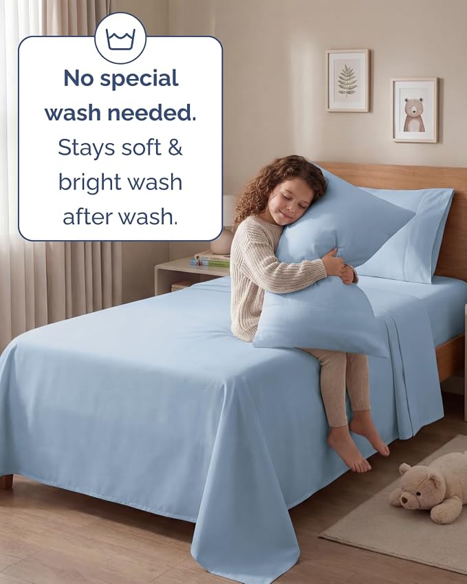 Twin 4 Piece Sheet Set - Comfy Breathable & Cooling - Ultra-Soft Hotel Luxury Bedding Set with 8-16 Inch Deep Pockets - 1 Flat & 1 Fitted Sheet & 2 Pillowcases - Wrinkle Free & Easy Care - Baby Blue