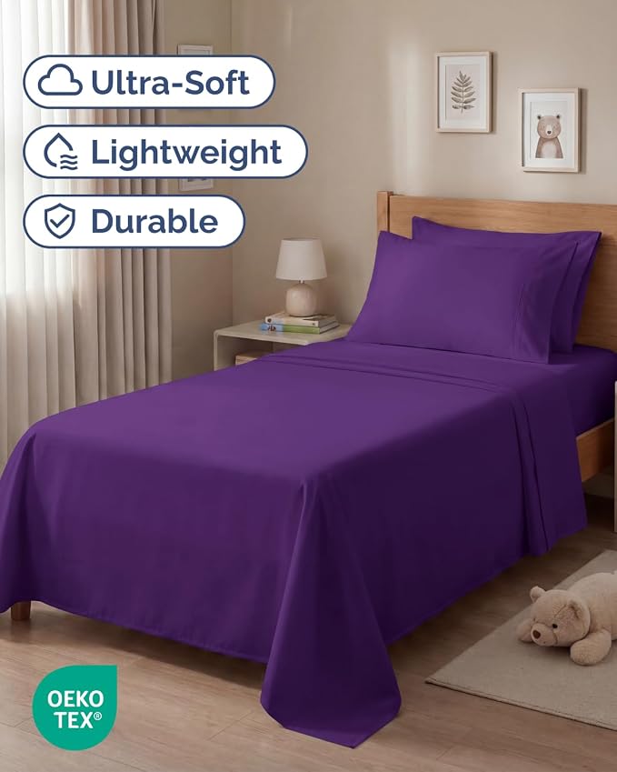 Twin 4 Piece Sheet Set - Comfy Breathable & Cooling - Ultra Soft Hotel Luxury Bedding Set w/ 8-16 Inch Deep Pockets - 1 Flat & 1 Fitted Sheet & 2 Pillowcases - Cozy, Wrinkle Free & Easy Care - Purple