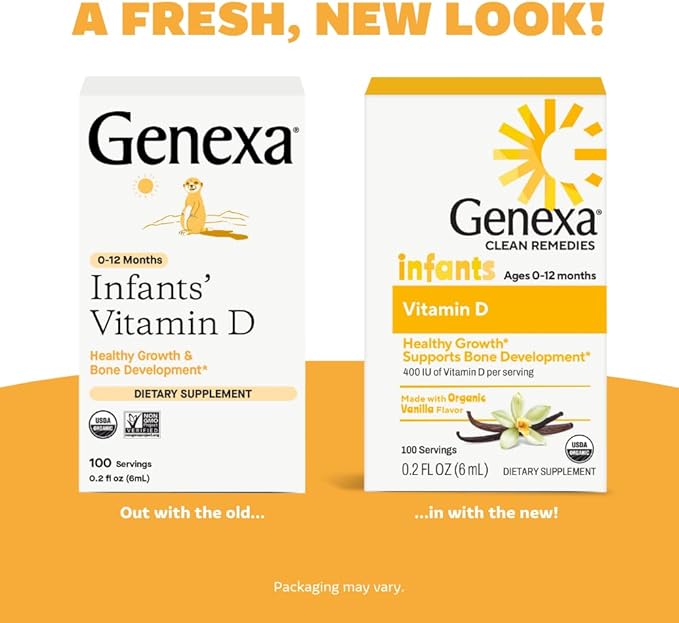 Genexa Gouttes liquides de vitamine D pour nourrissons, bébés et tout-petits | Développement osseux | Délicieuse saveur de vanille biologique | Certifié biologique, sans gluten et sans OGM | 270 portions (lot de 3)