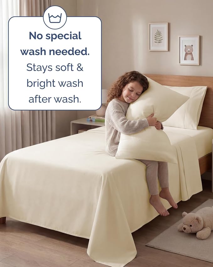 Twin 4 Piece Sheet Set - Comfy Breathable & Cooling - Ultra-Soft Hotel Luxury Bedding Set with 8-16 Inch Deep Pockets - 1 Flat & 1 Fitted Sheet & 2 Pillowcases - Wrinkle Free & Easy Care - Off White