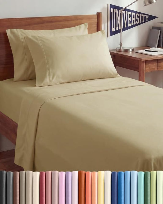 Twin XL 4 Piece Sheet Set - Comfy Breathable & Cooling - Ultra Soft Hotel Luxury Bedding Set w/ 8-16 Inch Deep Pockets - 1 Flat & 1 Fitted Sheet & 2 Pillowcases - Wrinkle Free and Easy Care - Beige