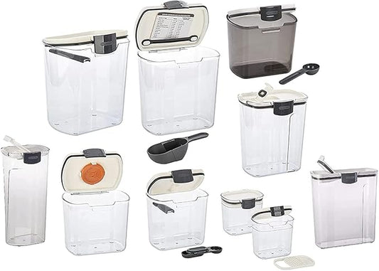 Progressive ProKeeper Baker's Airtight Kitchen Storage Canister Container Set for Flour, Sugar & More, Keeps Ingredients Fresh, with Accessories (Multicolor, 10- Piece)
