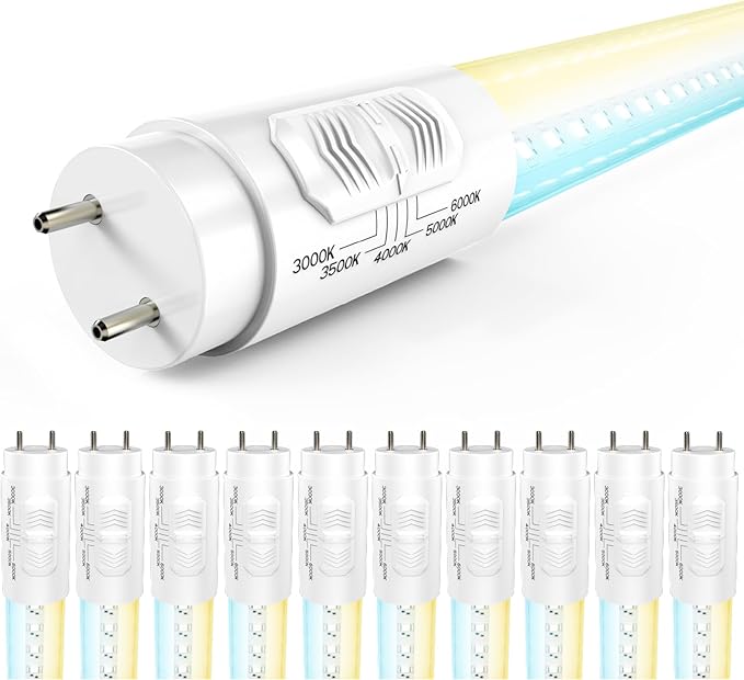 Sunco 10 Pack T8 LED Bulbs 4 Foot, 48 Inch Tube Light Bulb Fluorescent Replacement, Single/Double Ended Hybrid Type A+B, 2400 LM, 20W, Selectable CCT 3000K/3500K/4000K/5000K/6000K, Clear Lens ETL.