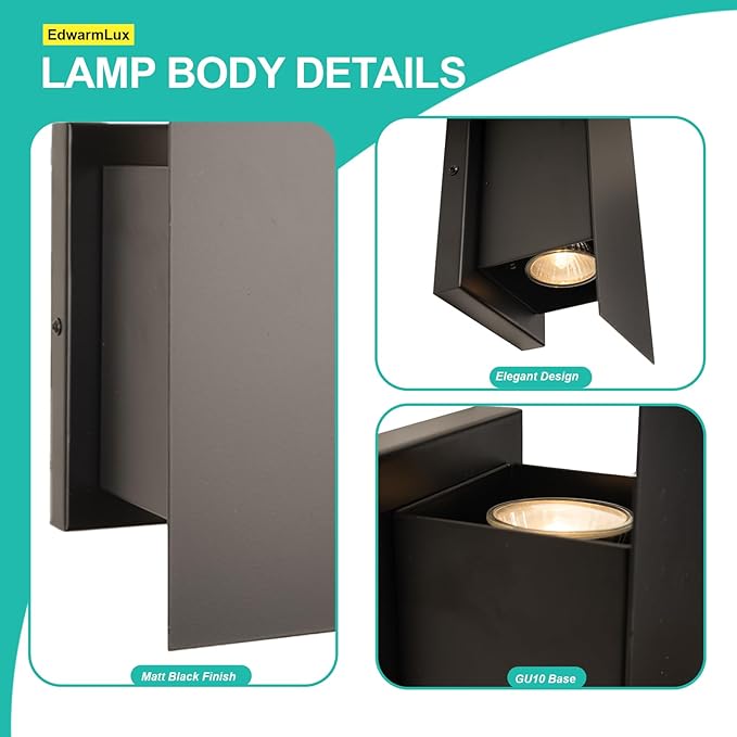 Edwarmlux Indoor Wall Sconces, Modern Wall Lights, Up and Down Wall Mount Light, Dimmable Hardwired Wall Light for Bedroom, Living Room, Hallway, GU10 Bulbs Excluded (Matt Black)