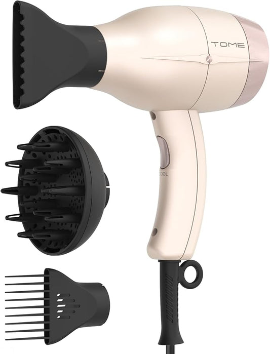 TOME Hair Dryer with Diffuser, 1875W Ionic Blow Dryer with Comb Attachment and Concentrator for Home Use, Fast Drying with Cool Shot and 2 Heat & 2 Speed Settings, 125V, Pink