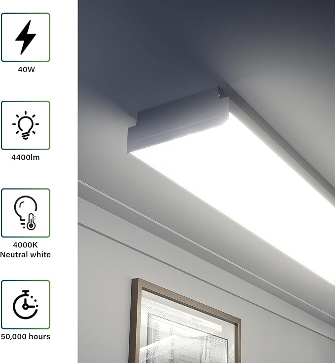 ANTLUX 4FT LED Wraparound 40W Shop Lights for Garage, 4400lm, 4000K, 4 Foot LED Wrap Light, 48 Inch Integrated Linear Strip Flush Mount Office Workshop Ceiling Lighting Fixture, 4 Pack