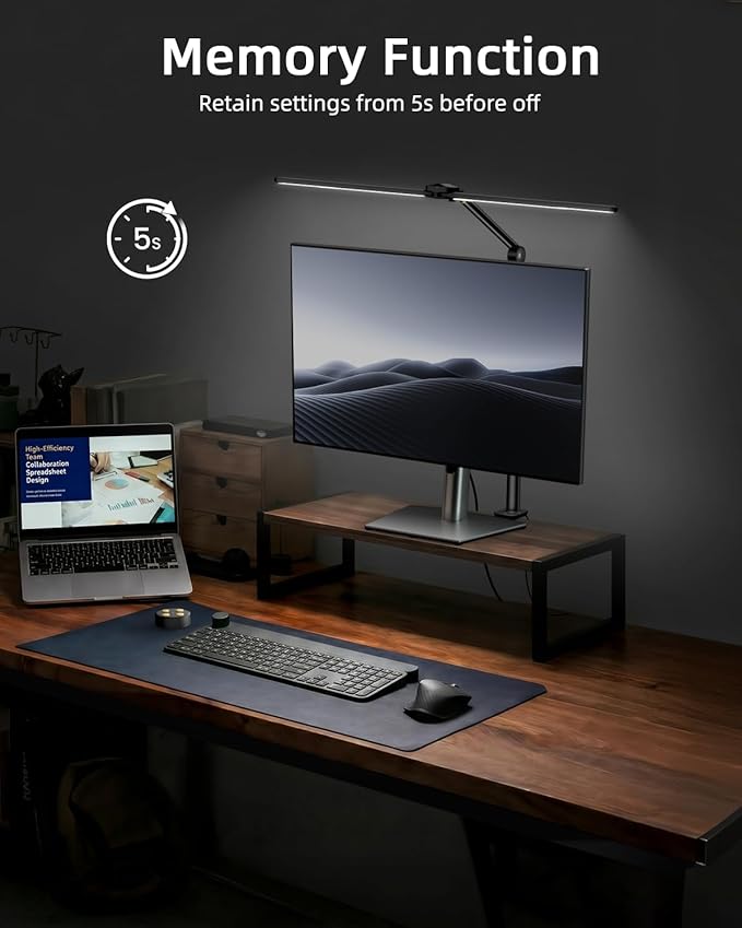 LED Desk Lamp for Home Office, Sensor Switch, 270° Rotatable & Extendable Aluminum Alloy Arm Desk Light, 24W Dimmable Lamp, 3 Color Modes Eye-Caring Dual Monitor Reading Study Task Lamp