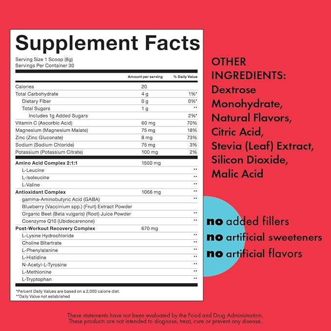 Kick Post Workout Powder, Watermelon Flavor, 30 Servings, Magnesium, Vitamin C, Electrolytes, & Zinc to Support Hydration & Muscle Renewal, No Added Fillers, No Artificial Sweeteners or Flavors
