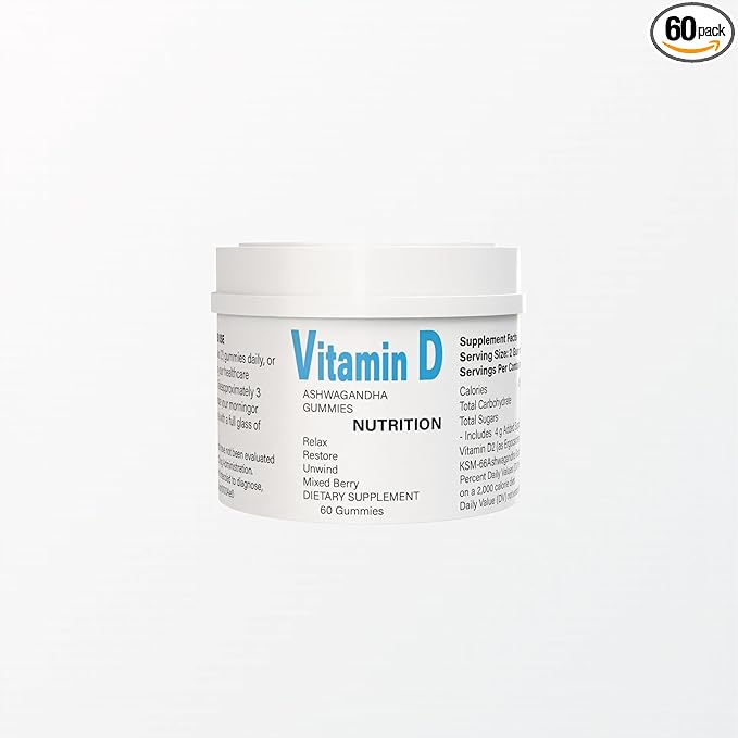 Ashwagandha et Vitamine D Gommes, Saveur Fruits Rouges, KSM-66, 60 Unités, Végan