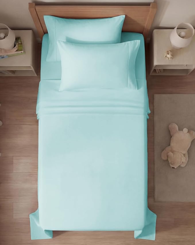 Twin 4 Piece Sheet Set - Comfy Breathable & Cooling - Ultra Soft Hotel Luxury Bedding Set w/ 8-16 Inch Deep Pockets - 1 Flat & 1 Fitted Sheet & 2 Pillowcases - Wrinkle Free and Easy Care - Spa Blue