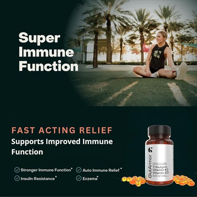 Gut & Heart Health + Immune Support | 2 Month Supply | 60 Soft Gel Capsules | Pure Butyrate 350mg & Vitamin D3 2000IUs & Vitamin K2 120mcg | Heart Health | Gastrointestinal Support