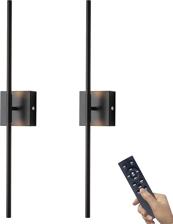15800 mAh Battery Operated Wall Sconces with Remote Control Dimmable Wall Sconces Set of Two 3000K LED Matt Black Wireless Wall Light Battery Powered Cordless Rechargeable Sconces Wall Decor Set of 2