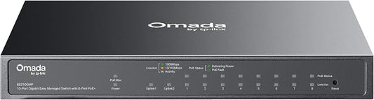 TP-Link Omada 8 Port Gigabit Easy Managed, PoE Switch, 123W Budget, PoE+ Compliant, Up to 250m PoE Distance, Auto Recovery, VLAN, Auto Loop Prevention, Fanless, Managed by Omada(ES210GMP)