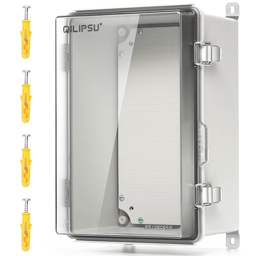 QILIPSU UL94-V0 Outdoor Electrical Box 11.8"x7.9"x6.7" Waterproof Junction Box Weatherproof PC/ABS Alloy Plastic IP66 Project Electric Enclosure Clear Hinged Door