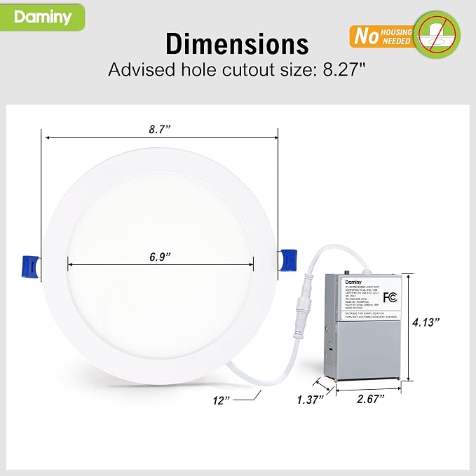 DAMINY 6 Pack 8 Inch LED Recessed Lighting with Junction Box,5CCT,Ultra-Thin Recessed Light,18W 1600LM, Dimmable Canless Wafer Ceiling Light, High Brightness
