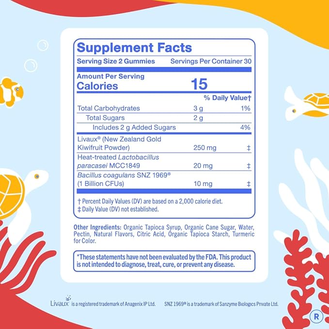 Gummies Probiotiques Enfants FIRST DAY - Probiotiques 3-en-1 pour enfants + Prébiotiques et Postbiotiques - Prébiotiques et Probiotiques pour la Santé Digestive et le Soutien Immunitaire – Végétalien, Sans Gluten, Approvisionnement de 30 Jours