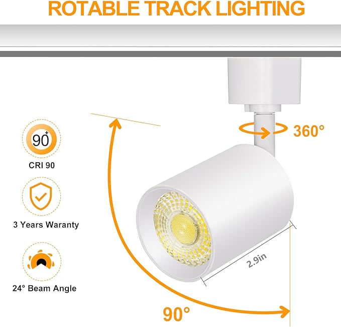 VANoopee 10W Dimmable LED Track Lighting Heads H Type Track Light Replacement Fixtures Bright 3000K Warm White Ceiling Spotlight for Accent Task Art, Flicker Free CRI90+ 24° 800lm White, Pack of 6