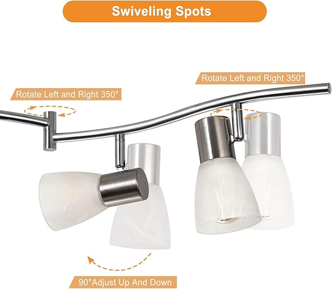 HiBay Ceiling Track Lighting 6-Light, Adjustable Modern LED Spot Light Fixtures with Glass Shade, Directional Spotlight for Kitchen Living Room Bedroom Hallway, Incl. 6X 4W E12 Bulbs