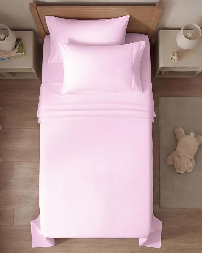 Twin 4 Piece Sheet Set - Comfy Breathable & Cooling - Ultra-Soft Hotel Luxury Bedding Set with 8-16 Inch Deep Pockets - 1 Flat & 1 Fitted Sheet & 2 Pillowcases - Wrinkle Free & Easy Care - Light Pink