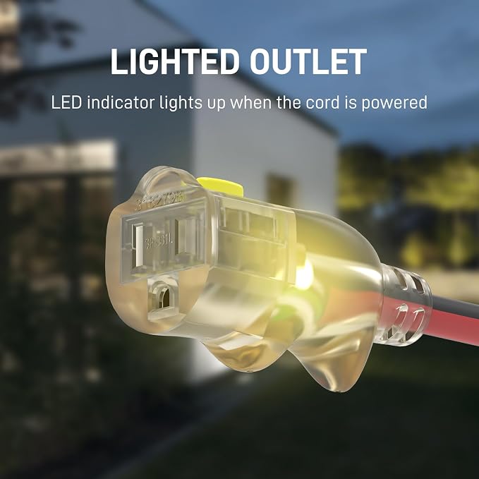 50FT Medium Duty Outdoor Extension Cords, 14/3 Gauge Electrical Wire Cable, 15 Amp Waterproof, LED Lighted Locking Plug for Indoor and Outside Use, Power Cord ETL Certified