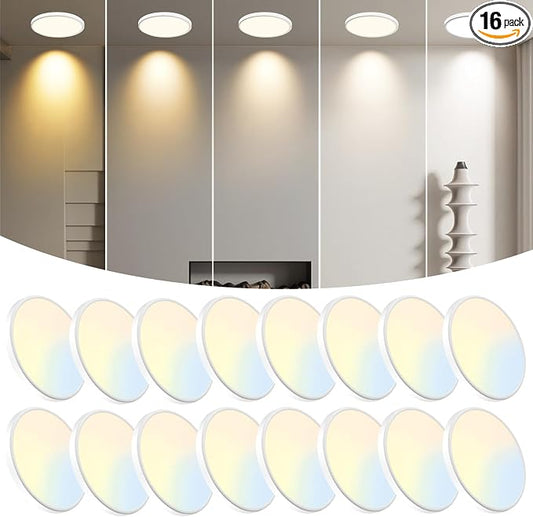 WKONCLDY 16-Pack 7.5Inch LED Ceiling Lights, 5 Colors Selectable Flush Mount Ceiling Lights, Ultra Thin LED Ceiling Lights Fixtures 0.87Inch for Dinning Room