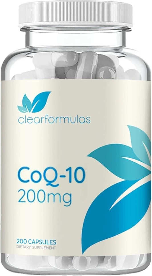 Clear Formulas Quick Absorption CoQ10 200mg - Coenzyme Q10 Potent Antioxidant for Heart Energy and Aging Support - High Stability CoQ10 Ubiquinone Capsules - Made in a cGMP US Lab