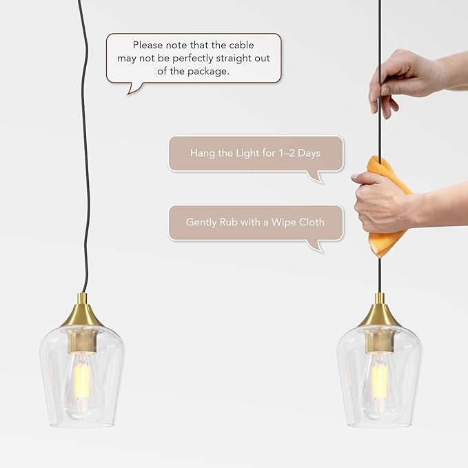 VONLUCE Pendant Light Kitchen Island, Brushed Gold Pendant Light Fixture with E26 Base & Adjustable Cable, Modern Pendant Lighting with Glass Shade for Living Room Bedroom Hallway