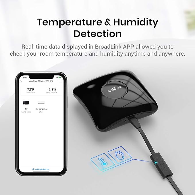 Broadlink Rm4 Pro Universal Remote with Sensor Cable, RF/IR Remote Control for TV, AC, Fans, Smart Home Hub Compatible with Alexa, Google Assistant, IFTTT, 2.4GHz WiFi Only