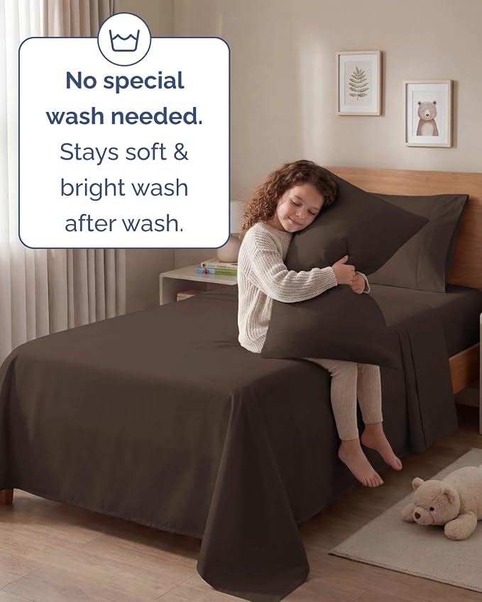 Twin 4 Piece Sheet Set - Comfy Breathable & Cooling - Ultra Soft Hotel Luxury Bedding Set with 8-16 Inch Deep Pockets - 1 Flat & 1 Fitted Sheet & 2 Pillowcases - Cozy, Wrinkle Free & Easy Care - Brown