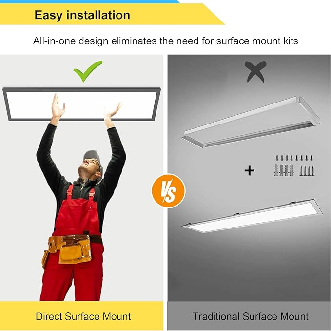 AIKVSXER 12PACK 1x4 LED Flat Panel Light Surface Mount LED Ceiling Light, 5500LM 50W TRIAC 10-100% Dimmable, 3000/4000/5000k AC120V Kitchen Lights Ceiling Flush Mount for Garage/Basement Black
