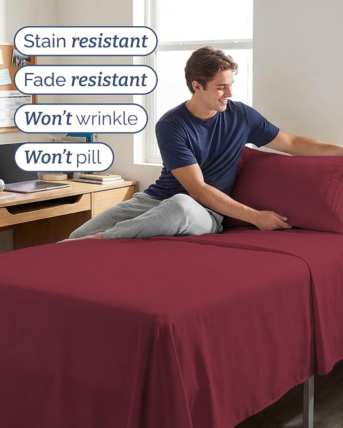 Twin XL 4 Piece Sheet Set - Comfy Breathable & Cooling - Ultra-Soft Hotel Luxury Bedding Set w/ 8-16 Inch Deep Pockets - 1 Flat & 1 Fitted Sheet & 2 Pillowcases - Wrinkle Free & Easy Care - Burgundy