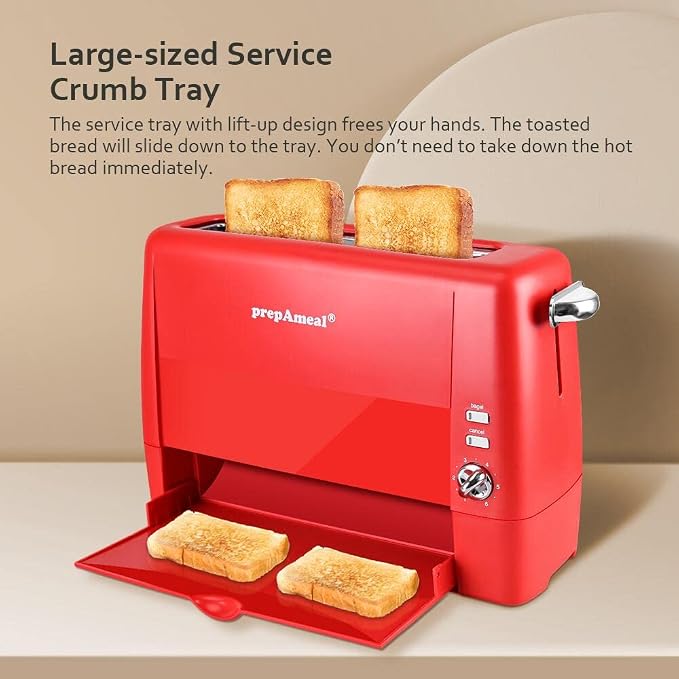 Long Slot Toaster 2 Slice Wide Slot Bread & Bagel Toaster (Red) | 1400W Slim Toaster, Red Toaster for for Waffles, Puff Pastry, Removable Crumb Tray, 6 Shade Settings, Bagel / Cancel