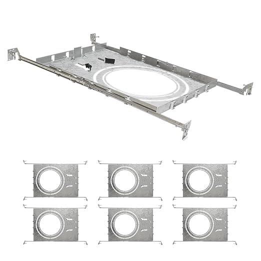 ASD 6 Pack New Construction Mounting Plate Round Hole - 8/10/12 Inch Adjustable Galvanized Steel Wafer Light Rough In Plate, Universal Light Fixture Mounting Bracket with Extendable Hanger Bars
