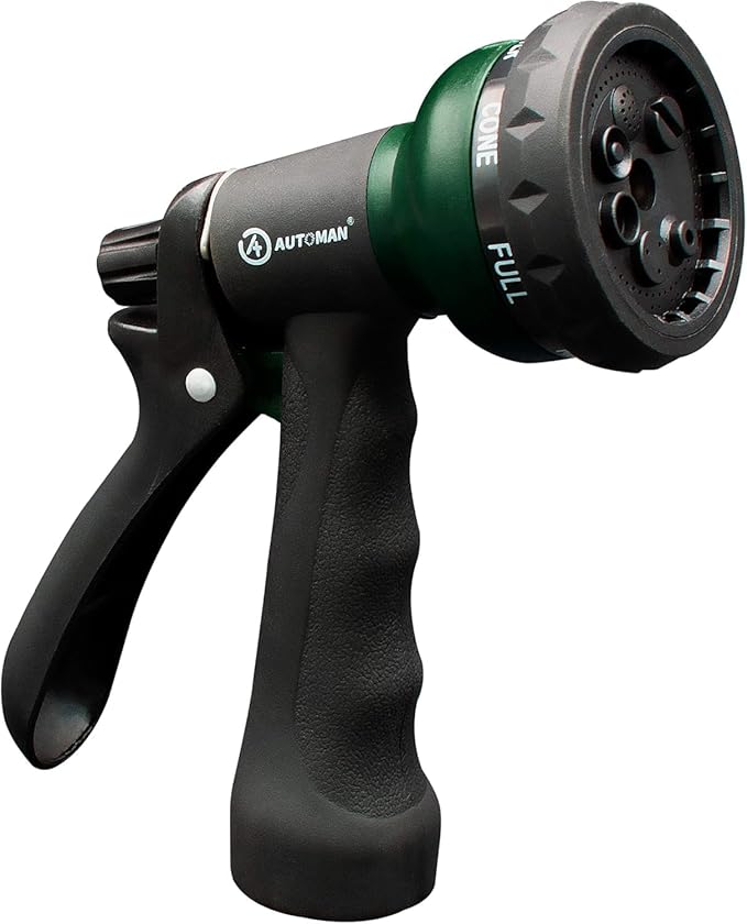 AUTOMAN-Garden-Hose-Nozzle, ABS Water Spray Nozzle with 7 Adjustable Watering Patterns, Slip Resistant for Watering Plants, Lawn& Garden, Washing Cars, Cleaning, Showering Pets & Outdoor Fun.